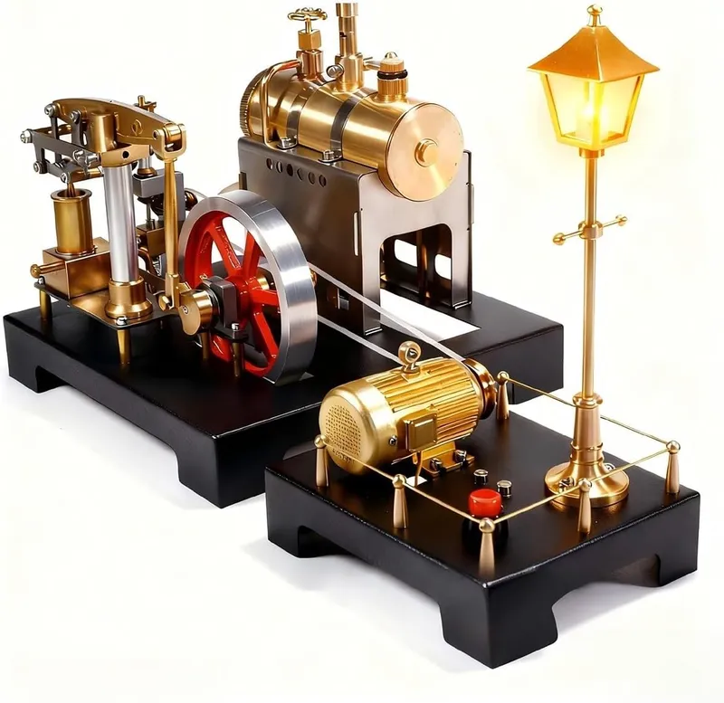 MechPuConToy Steam Engine Model with Boiler and Lamp Scene DIY Kit